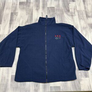 ✅ Mens XL Olympics USA Embroidered Logo Full Zip Fleece Jacket Navy Made In USA
